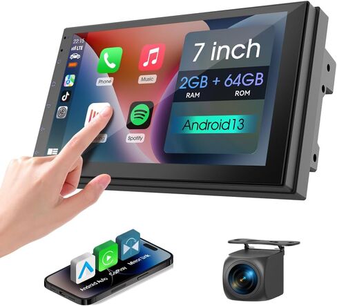 شاشة 7 بوصة مزدوجة دينار ، مع Carplay اللاسلكي وستيريو سيارة Android Auto ، وراديو HD Touch مع رابط المرآة ، والبلوتوث ، و Aux ، و FM Transmitter لجميع المركبات (لا توجد كاميرا عكسية) in Kuwait