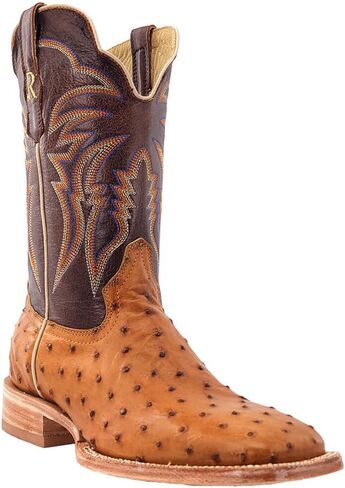 Mens Full Quill Ostrich Embroidery Square Toe Dress Boots Mid Calf - Brown - Size 10 D in Kuwait