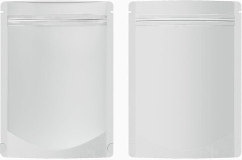 QQ Studio Pack of 100 Translucent Front Matte White Poly Plastic Resealable Bags (3.3oz (5" x 7"), White Stand-Up Pouch) in Kuwait