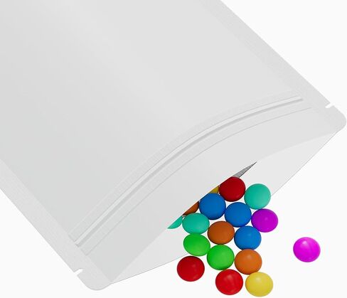 QQ Studio Pack of 100 Translucent Front Matte White Poly Plastic Resealable Bags (3.3oz (5" x 7"), White Stand-Up Pouch) in Kuwait