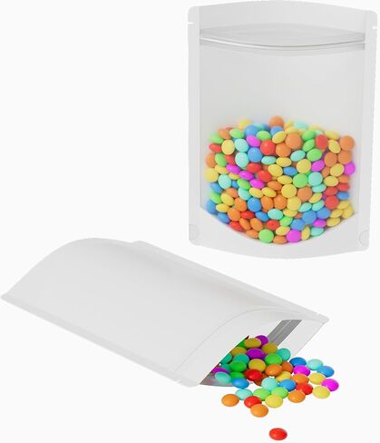 QQ Studio Pack of 100 Translucent Front Matte White Poly Plastic Resealable Bags (3.3oz (5" x 7"), White Stand-Up Pouch) in Kuwait