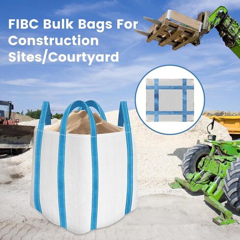 حقيبة FIBC السائبة، حقيبة 1 طن، 35 بوصة طول × 35 بوصة عرض × 43 بوصة ارتفاع، 2000 رطل SWL، 6 عبوات، قاعدة مسطحة من القماش الخشن، أكياس بولي بروبيلين منسوجة شديدة التحمل لبناء الصناعة in Kuwait