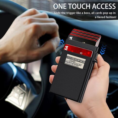 Wallet for Men Slim Card Holder, Minimalist RFID Blocking Wallet with Smart Pop-Up, Ultra-Thin Compact Front Pocket Metal Business Card Case with Money Pocket for Bills & Coins, Gifts for Men, Black in Saudi Arabia
