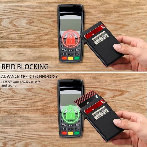 Wallet for Men Slim Card Holder, Minimalist RFID Blocking Wallet with Smart Pop-Up, Ultra-Thin Compact Front Pocket Metal Business Card Case with Money Pocket for Bills & Coins, Gifts for Men, Black in Saudi Arabia
