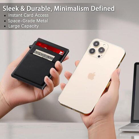 Wallet for Men Slim Card Holder, Minimalist RFID Blocking Wallet with Smart Pop-Up, Ultra-Thin Compact Front Pocket Metal Business Card Case with Money Pocket for Bills & Coins, Gifts for Men, Black in Saudi Arabia