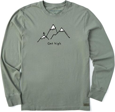 Life is Good. Men's Get High Hiker Long Sleeve Crusher Tee, Moss Green in Saudi Arabia