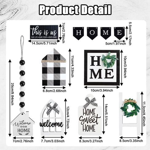 مجموعة ديكور صينية متدرجة لبيت المزرعة، ديكورات حامل صينية علامات خشبية بطبقتين، ديكور رف سطح الطاولة الريفي الحلو للمطبخ لتدفئة المنزل (12، روسيتك) in Kuwait