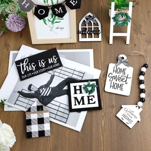 مجموعة ديكور صينية متدرجة لبيت المزرعة، ديكورات حامل صينية علامات خشبية بطبقتين، ديكور رف سطح الطاولة الريفي الحلو للمطبخ لتدفئة المنزل (12، روسيتك) in Kuwait