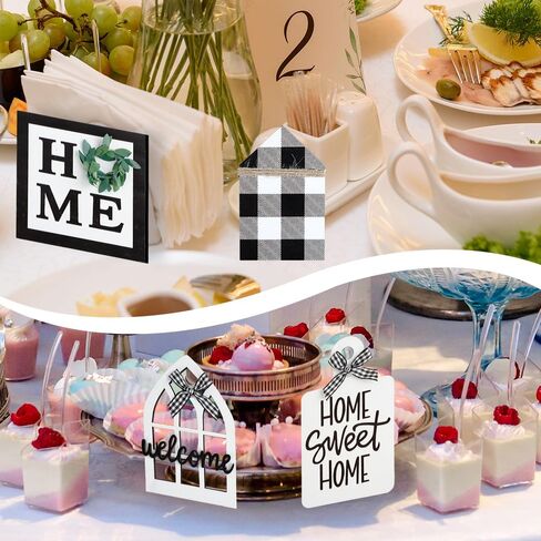 مجموعة ديكور صينية متدرجة لبيت المزرعة، ديكورات حامل صينية علامات خشبية بطبقتين، ديكور رف سطح الطاولة الريفي الحلو للمطبخ لتدفئة المنزل (12، روسيتك) in Kuwait