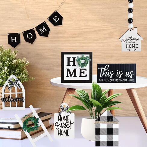 مجموعة ديكور صينية متدرجة لبيت المزرعة، ديكورات حامل صينية علامات خشبية بطبقتين، ديكور رف سطح الطاولة الريفي الحلو للمطبخ لتدفئة المنزل (12، روسيتك) in Kuwait