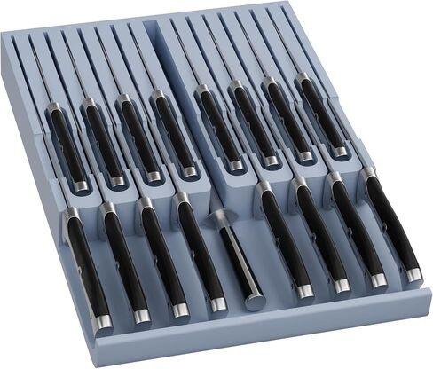 Domax Bamboo In-drawer Knife Block - Kitchen Knife Drawer Organizer Insert, Knife Holder without Knives Large, Drawer Knife Organizer Fits for 16 knives and 1 Sharpening Steel (Not Included), White in Saudi Arabia
