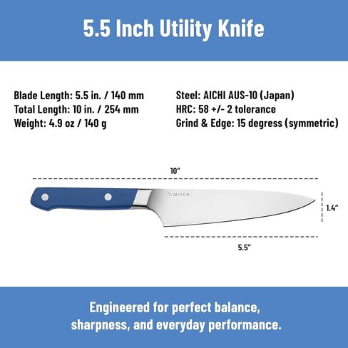 Misen 5.5" Utility Knife – High Carbon Japanese AUS-10 Stainless Steel – Hybrid German & Japanese Blade – Precision Kitchen Knife for Professionals & Home Cooks – Ultimate Cutting Performance - Blue in Saudi Arabia