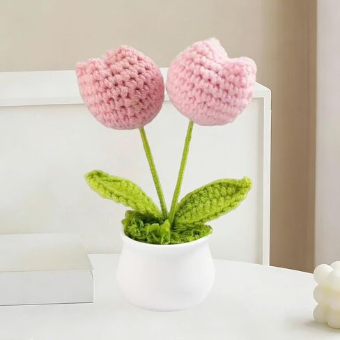1 Pcs Crochet Small Flowers with Pot, Artifical Crochet Sunflower, Handmade Crochet Plants Decor for Car Dashboard Home Office Decoration in Saudi Arabia
