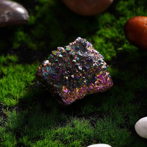 Rainbow Aura Titanium Coated Crystal Cluster,Natural Titanium Coated Crystal,TitaniumCoated Natural RockCrystal Cluster Geode Stone Specimen,CrystalEnergy Balance Reiki Home Decor in Saudi Arabia