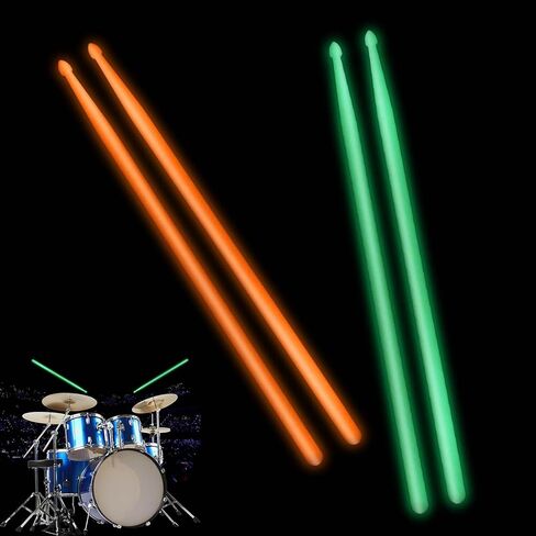 Glow Drum Sticks 2 Pairs, Luminous Classic 5A Nylon Drumsticks for Night Performance Bright Glow in the Dark Fluorescent for Stage Show Jazz Percussion Music Instrument Ideal Drummer Gifts in Saudi Arabia