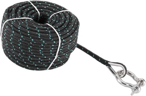 NovelBee 3/16 Inch X 100 Feet Double Braid Nylon Anchor Line with Stainless Steel Thimble and Hook (Black/Green) in Saudi Arabia