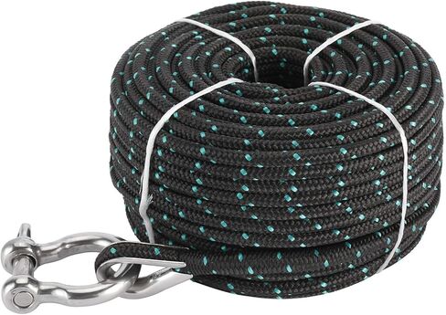 NovelBee 3/16 Inch X 100 Feet Double Braid Nylon Anchor Line with Stainless Steel Thimble and Hook (Black/Green) in Saudi Arabia