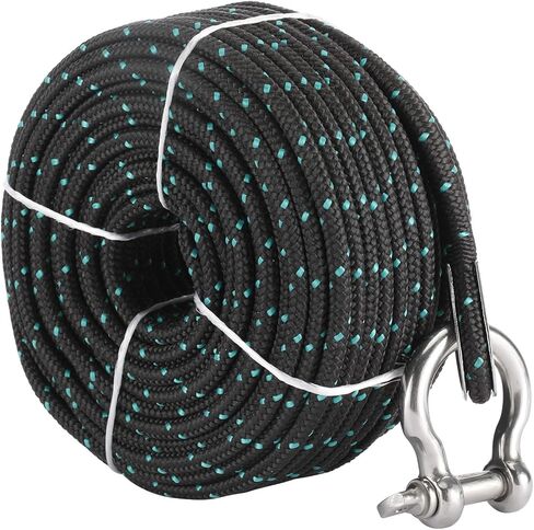 NovelBee 3/16 Inch X 100 Feet Double Braid Nylon Anchor Line with Stainless Steel Thimble and Hook (Black/Green) in Saudi Arabia