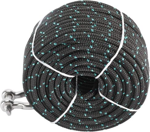 NovelBee 3/16 Inch X 100 Feet Double Braid Nylon Anchor Line with Stainless Steel Thimble and Hook (Black/Green) in Saudi Arabia
