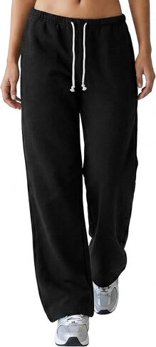 GIVON Women's Fleece Sweatpants Soft Cotton 100% Wide Leg Drawstring Casual Baggy with Low Waist in Saudi Arabia