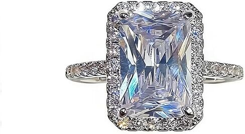 LIOYSIUT شكل مربع 4ct مكعب زركونيا سوليتير خواتم الخطبة للنساء، 925 خاتم وعد من الفضة الاسترليني لها، مقلد الماس خاتم الزفاف الذكرى السنوية 14K مطلية بالذهب حجم 10 in Kuwait