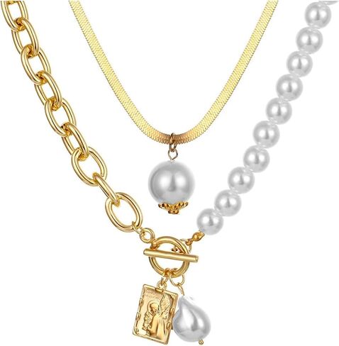 لذيذ الباروك قلادات اللؤلؤ للنساء غير النظامية المياه العذبة اللؤلؤ المختنق قلادة الذهب خمر اللؤلؤ المختنق مطرز سلسلة قلادة اللؤلؤ الأبيض مطرز سحر قلادة لمجوهرات الزفاف عيد ميلاد in Kuwait