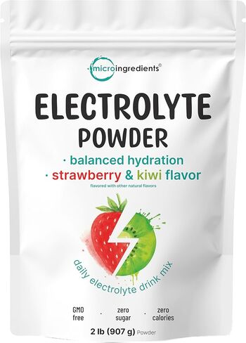 Micro Ingredients Hydration Electrolyte Powder, 2 lbs (106 Servings) | Natural Strawberry Kiwi Flavored Electrolytes | High Potassium 1,000mg | Sugar Free, Drink Mix, Keto Friendly, Non-GMO in Saudi Arabia