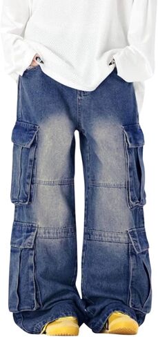 فضفاض البضائع الجينز للنساء الرجال Y2K البضائع الدنيم Sweatpants منخفضة الارتفاع بنطال ذو قصة أرجل واسعة ملابس الشارع الشهير in Kuwait