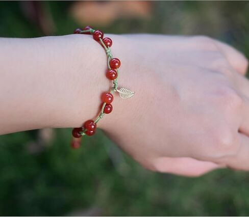 EZUY GNAY Leaf Bracelet Red Bead Adjustable Friendship Bangle Christmas Gifts For Women Silvery in Saudi Arabia