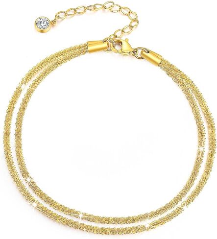 أساور كاحل متعددة الطبقات للنساء، مجموعة خلخال سلسلة ثعبان مطلية بالذهب عيار 18 قيراط مجوهرات صيفية للشاطئ in Kuwait