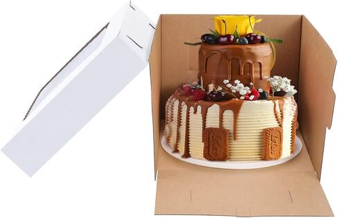 صناديق كعكة طويلة للكعك، 12 × 12 × 10 بوصة [10 عبوات] صندوق خبز قوي وسميك مع نافذة، حامل كعكة أبيض، حاويات كعكة للاستعمال مرة واحدة، صناديق كعكة عيد الميلاد in Kuwait