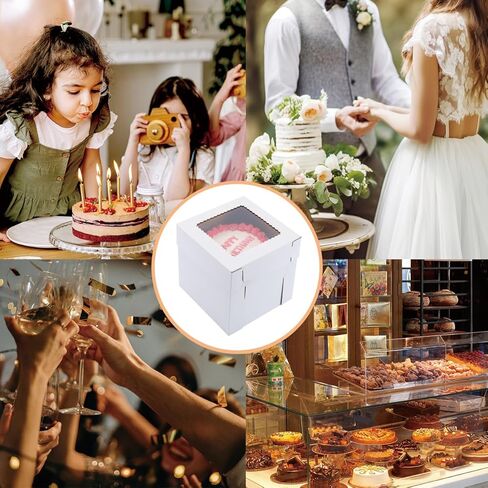 صناديق كعكة طويلة للكعك، 12 × 12 × 10 بوصة [10 عبوات] صندوق خبز قوي وسميك مع نافذة، حامل كعكة أبيض، حاويات كعكة للاستعمال مرة واحدة، صناديق كعكة عيد الميلاد in Kuwait