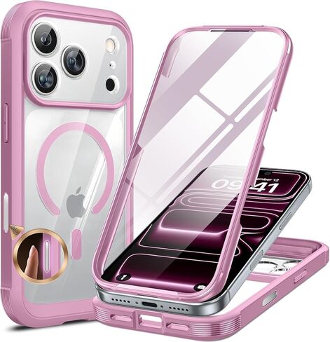 Miracase Magnetic for iPhone 16 Pro Case Full-Body Phone with Built-in Glass Screen Protector, [Compatible with MagSafe] Military Drop Proof 16 Pro Cover Bumper 6.3 inch, Plum in Saudi Arabia