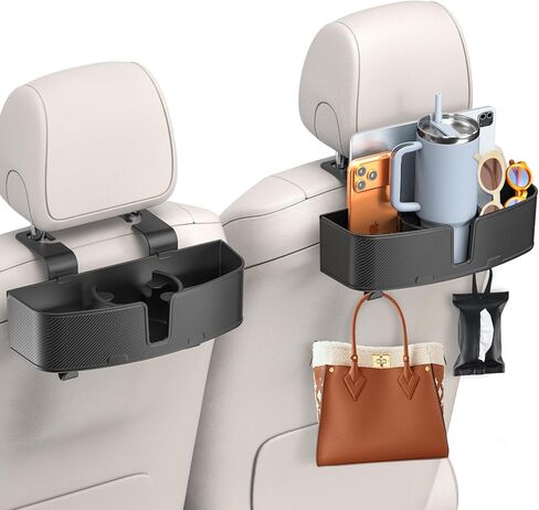 Car Headrest Cup Holder for Back Seat Organizer for Type-c/Lightning Retractable Charging Cables Multi- Hanging Snack Storage Box with Strong Hooks for Kids and Fast Charging for Travel Accessories in Saudi Arabia
