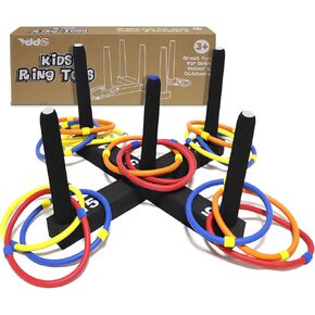 لعبة رينج توس للاستخدام الداخلي والخارجي للعائلة والكبار مع 5 أقطاب وقاعدتين و16 حلقة في 4 ألوان، لعبة إسفنجية ناعمة في الفناء الخلفي لمتعة الرمي in Kuwait