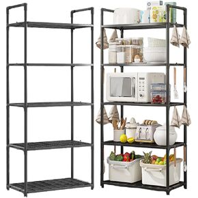 5-Tier Adjustable Storage Rack 66 lbs Capacity, Kitchen Pantry Shelving Bathroom Laundry Room Garage, Drainable Large Capacity Easy-Install Shelving Unit Snacks Pots Pans Utensils(Black) in Kuwait