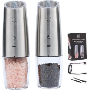 Electric Salt and Pepper Grinder Set – Gravity Tilt-to-Grind, USB-C Rechargeable, Adjustable Ceramic Burr, LED Light, One-Hand Operation – OKAN 591 (100ml) in Saudi Arabia