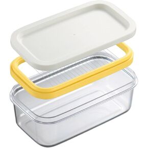Airtight Butter Slicer Cutter, Covered Butter Dish Serving Tray with Butter' Insert, Easy Cutting Rectangular Food Storage Container with Lid(COLOR:white+yellow) in Kuwait