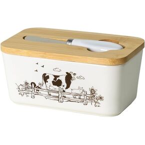 طبق زبدة سيراميك على شكل زهرة من WAIT FLY مع غطاء من الخيزران وسكين، 2 عصا حافظة زبدة طبق زبدة لسطح المطبخ، ديكور المنزل - عباد الشمس in Kuwait