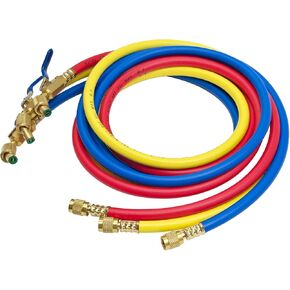 29986 Plus II خرطوم HVAC 1/4 بوصة مع صمام كروي مدمج، خرطوم تبريد طويل 72 بوصة مناسب لمجموعة خراطيم شحن التبريد R-410A، أصفر/أحمر/أزرق (عبوة من 3) in Kuwait