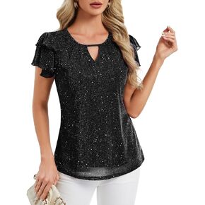 قمصان علوية نسائية لامعة ومزينة بكشكشة وأكمام لامعة للحفلات in Kuwait