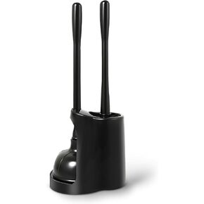 Toilet Plunger and Bowl Brush Combo with Dual-Compartment Holder – Heavy Duty Suction, Ergonomic Handles, Anti-Splash, Sleek Compact Design (Black) in Saudi Arabia