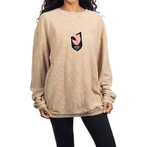 chicka-d Women's Corded Crew Fleece Sweatshirt Primary Team Icon Latte in Kuwait