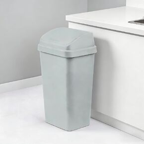 13 Gallon Light Gray Square Plastic Trash Can with Swing Top Lid Space Saving Waste Bin for Kitchen Office and Garage in Kuwait