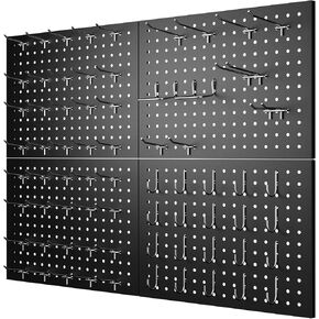 74PCS Pegboard Wall Organizer, 4 Pack Metal Pegboard Panels with 70 Hooks, 32" x 24" or 64" x 12" Black Peg Board for Walls, Garage, Craft Room, Cold-Rolled Steel in Saudi Arabia