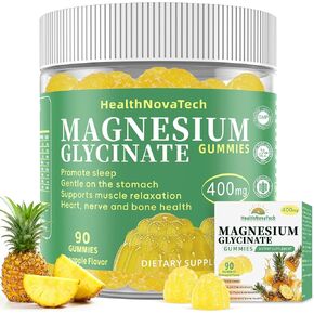 Magnesium Glycinate Gummies 400mg with Ashwagandha, CoQ10, Zinc & Vitamin C - Women Men Adults & Kids 4+ - Sugar Free Vegan Gummies for Sleep, Relaxation & Stress Relief-Pineapple Flavor, 90 Count in Saudi Arabia