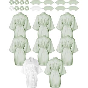 8 or 12 Pack Satin Robes Women Silky Robe Bulk with Sleeping Mask Hair Tie Sets Kimono Bathrobes for Birthday Wedding Party in Kuwait