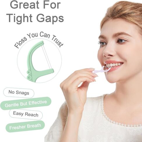 مجموعة من 300 قطعة من خيط تنظيف الأسنان من هولي روز، أعواد تنظيف الأسنان ذات الخط المزدوج، خيط تنظيف الأسنان بالنعناع، ​​كيس واحد 100 قطعة، مجموعة من 3 ألوان أكثر ملاءمة لتنظيف الأسنان in Kuwait