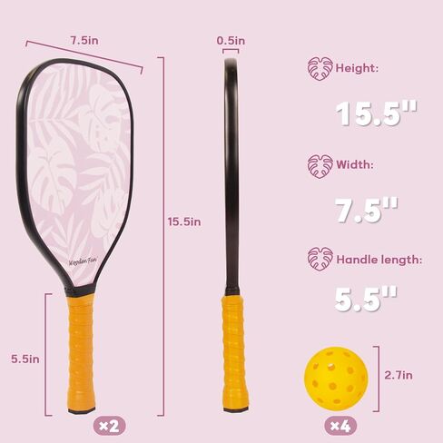 مجموعة Pickleball Paddles مكونة من قطعتين، مجموعة كرة Pickleball معتمدة من الولايات المتحدة الأمريكية مع 4 كرات Pickleball، هدايا للرجال والنساء المبتدئين in Kuwait