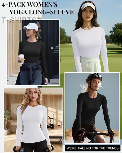 Neer 4 Pcs Womens Long Sleeve Yoga Shirts Crew Neck Compression Tight Workout Shirts Lightweight Stretchy Breathable Tees in Saudi Arabia